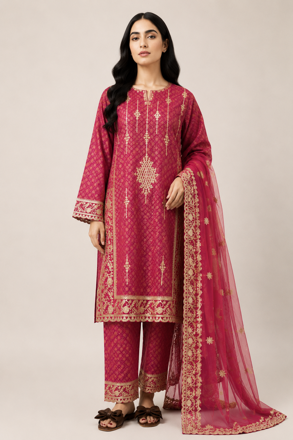 RowSilk 3pc Suit Shawl Dupatta Embroidery